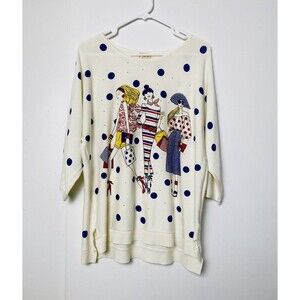 Colortree  Sleeves 3/4 Blouse Women's Polka Dot Fashion Girl Print Size L Ivory